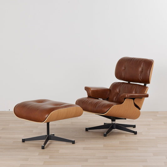 Ensemble fauteuil et repose-pieds Eames (réplique) - Selle/Chêne