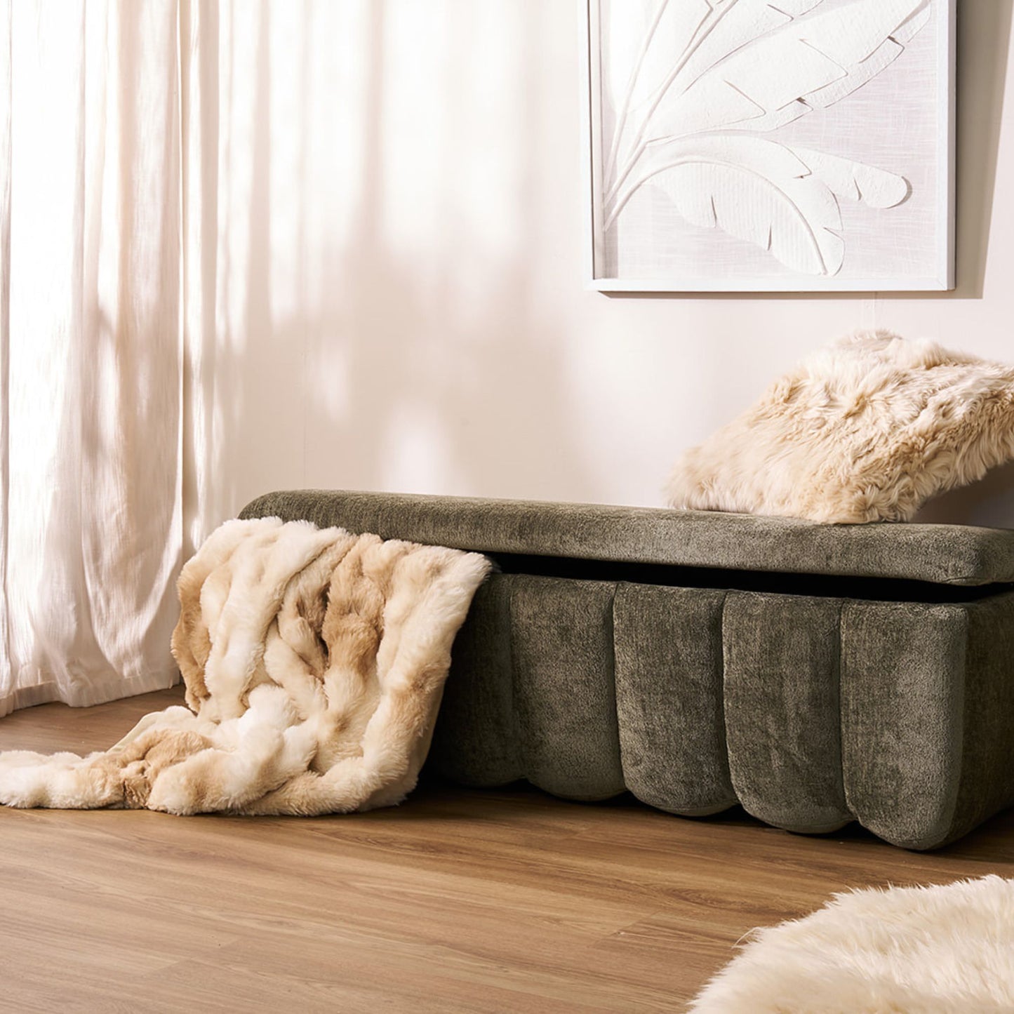 Pouf de rangement Trento - Vert forêt