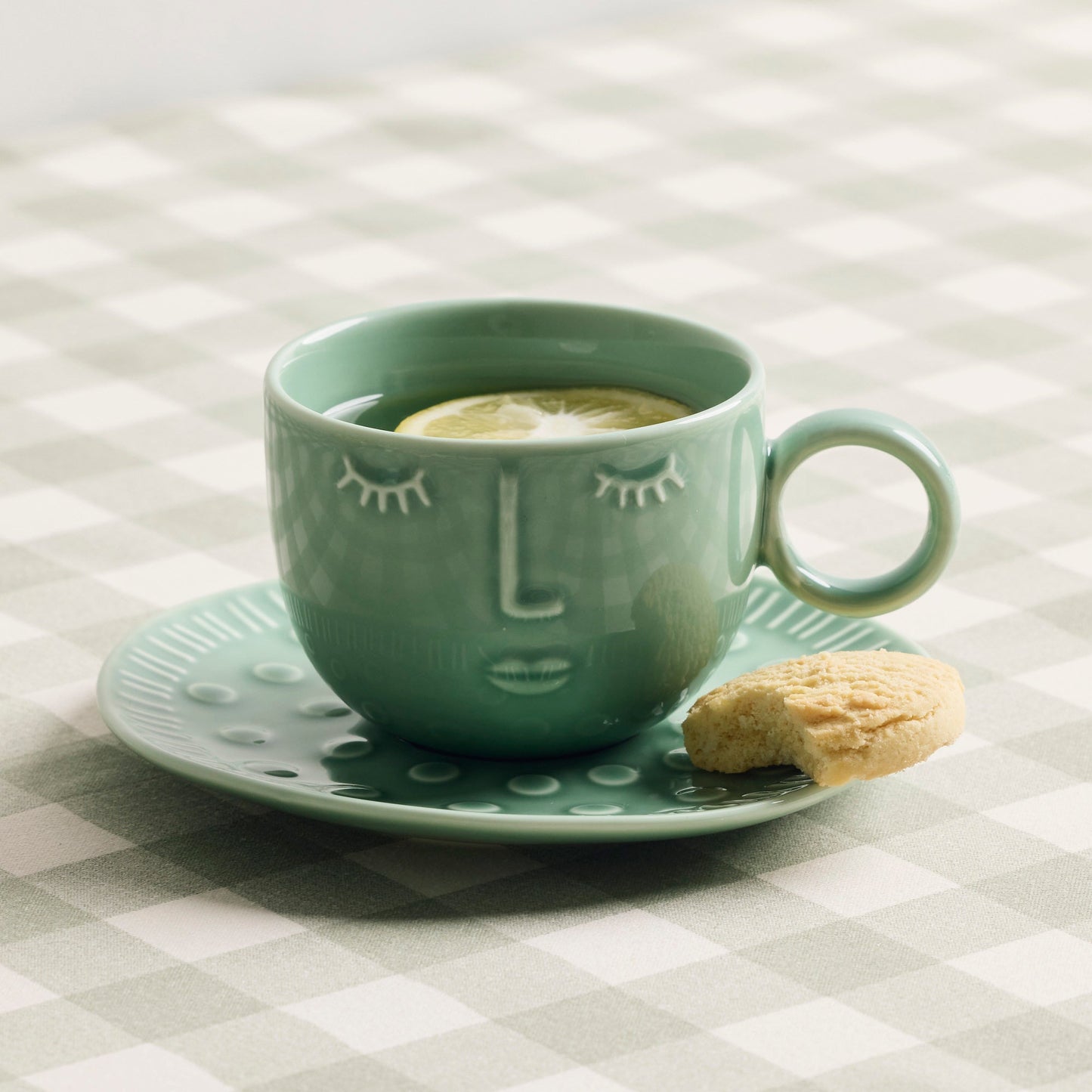 Tasse et soucoupe Faces - Vert tendre