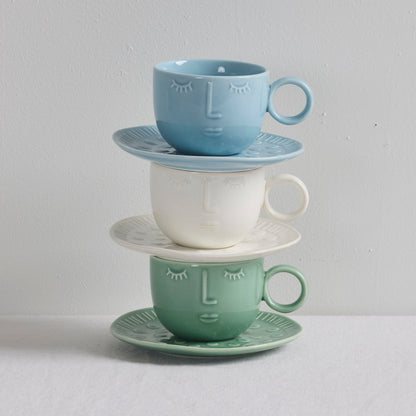Tasse et soucoupe Faces - Vert tendre