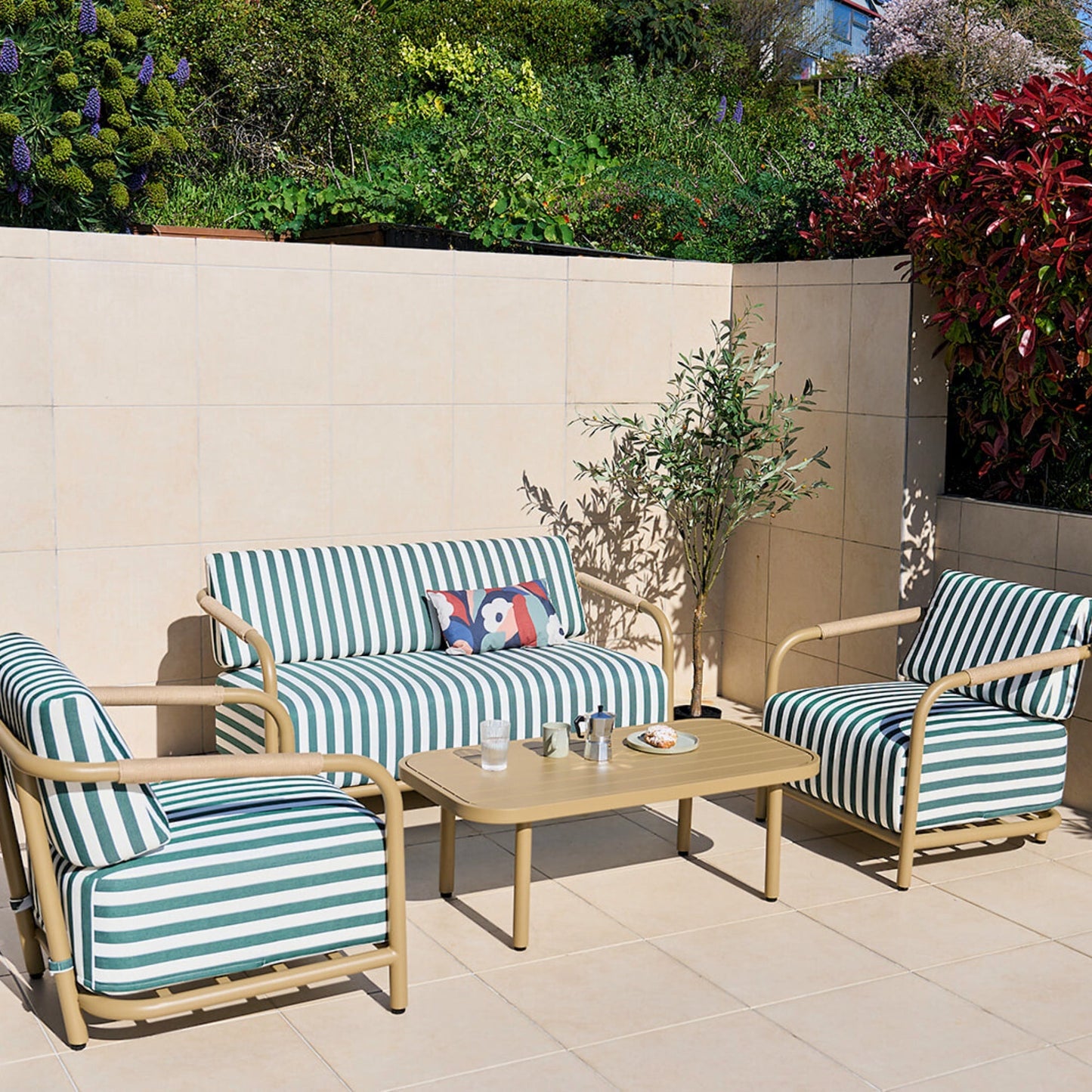 Ensemble d'extérieur Portofino - 4 pièces - Rayures vertes