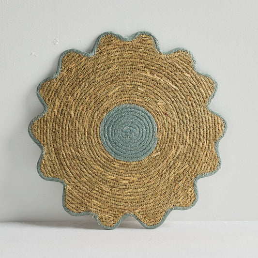 Set de table à fleurs - Naturel/Bleu Gris