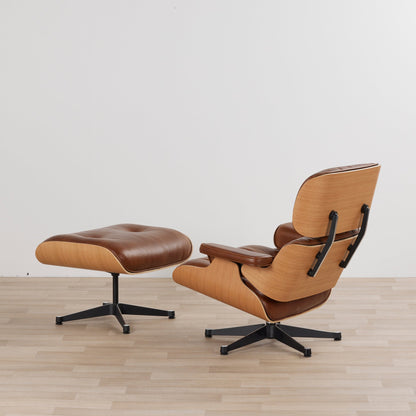 Ensemble fauteuil et repose-pieds Eames (réplique) - Selle/Chêne
