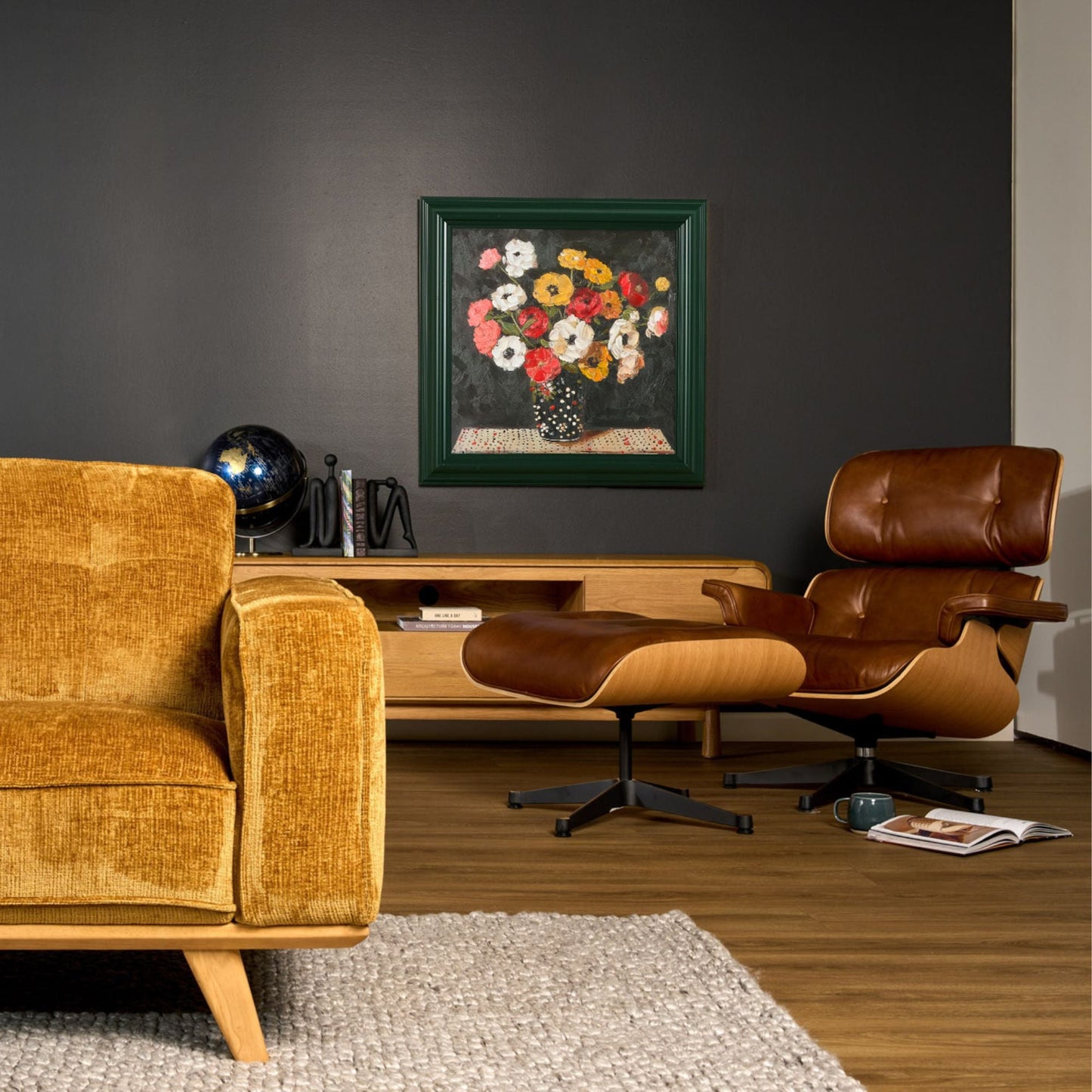 Fleurs sur fond vert