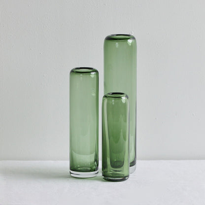 Vase colonne en verre - Haut - Gris/Vert