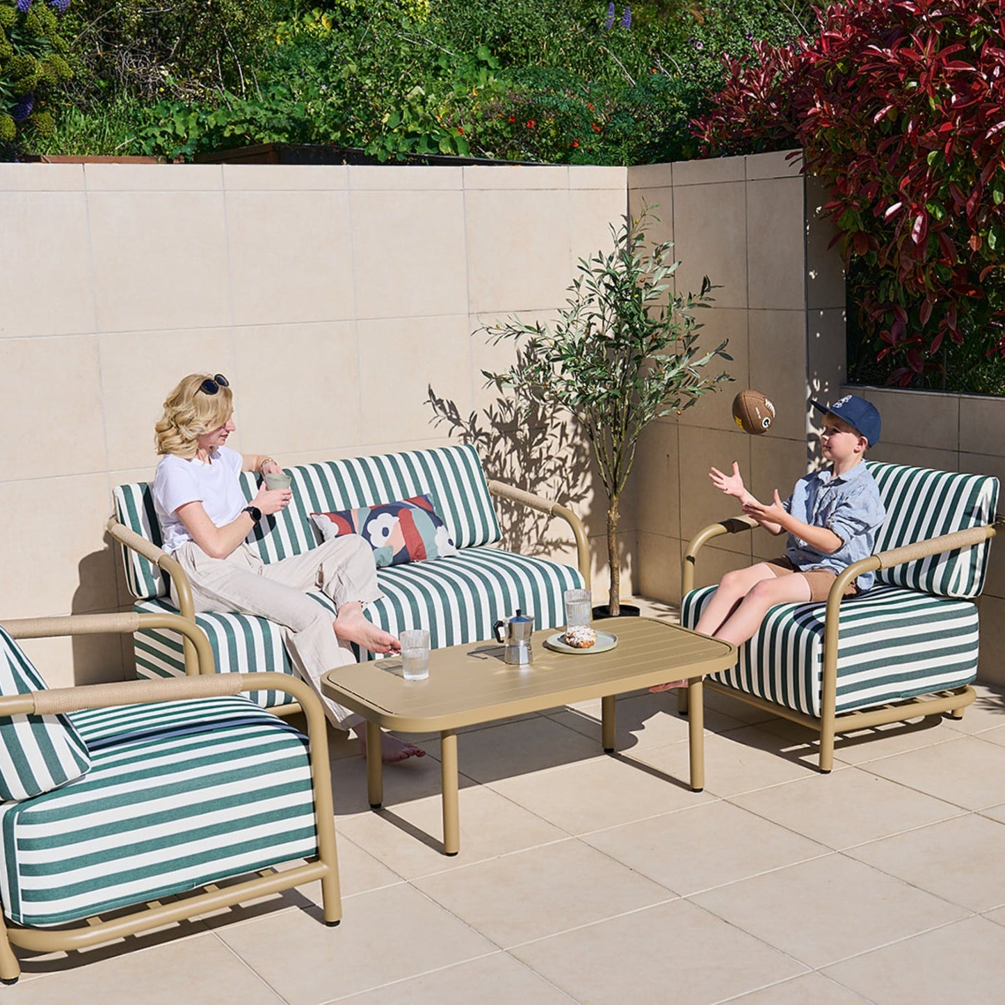 Ensemble d'extérieur Portofino - 4 pièces - Rayures vertes