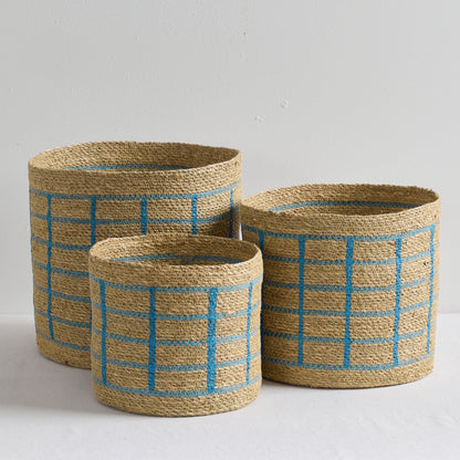 Panier treillis - Bleu lac/Naturel - Moyen