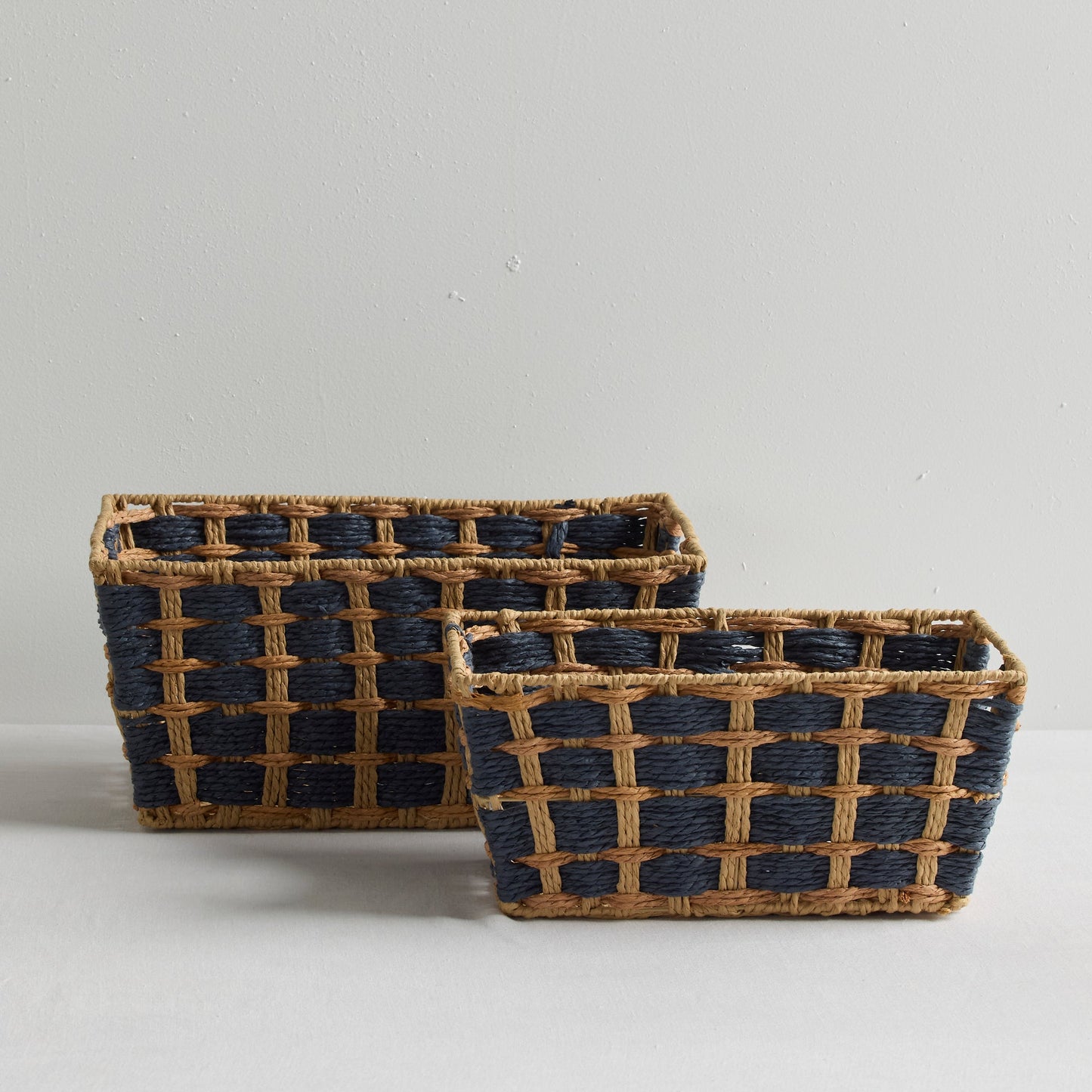 Panier à carreaux - Petit - Bleu marine/beige