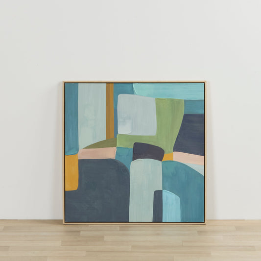 Œuvre d'art abstraite bleue et verte