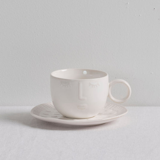 Tasse et soucoupe Faces - Blanches