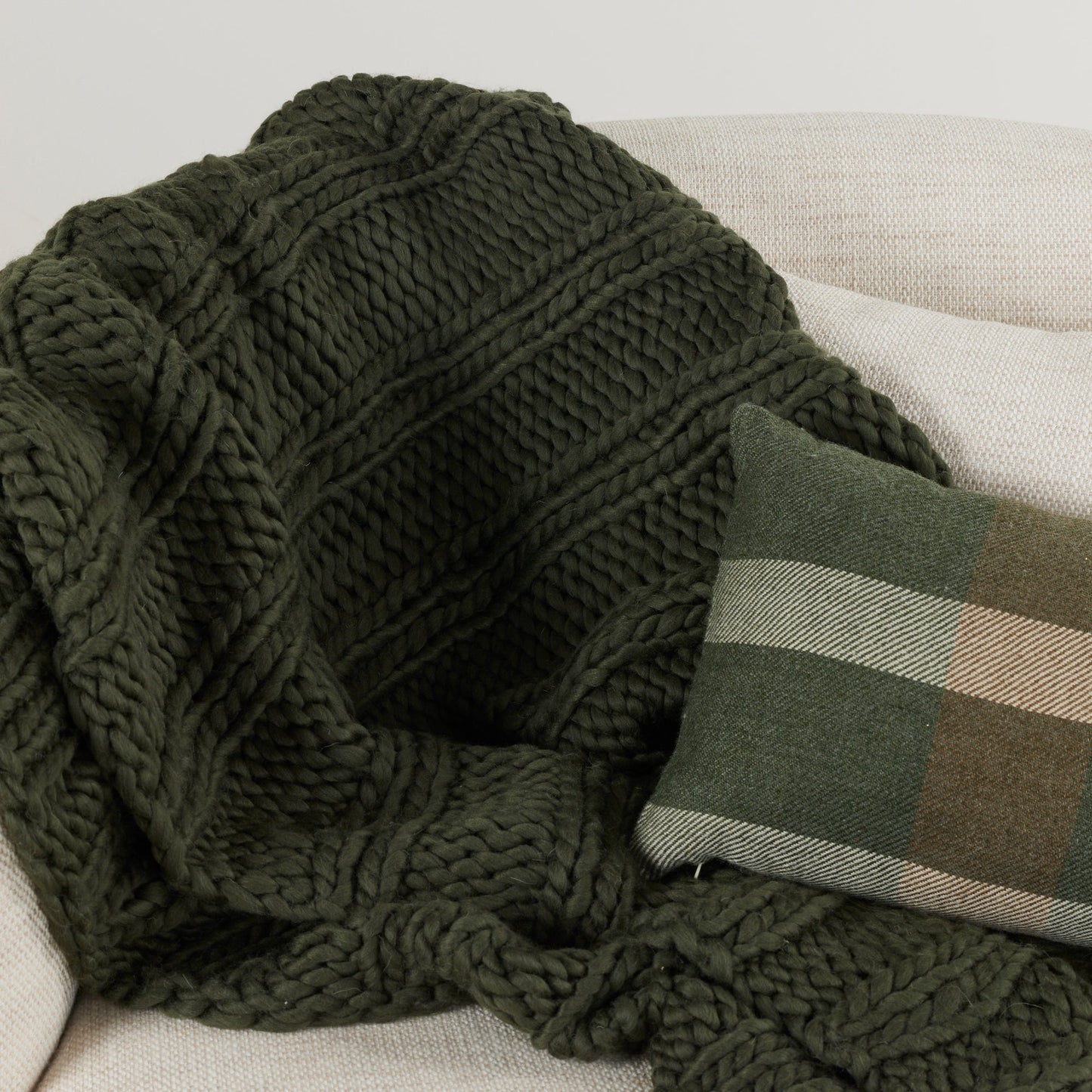 Plaid en grosse maille - Vert mousse