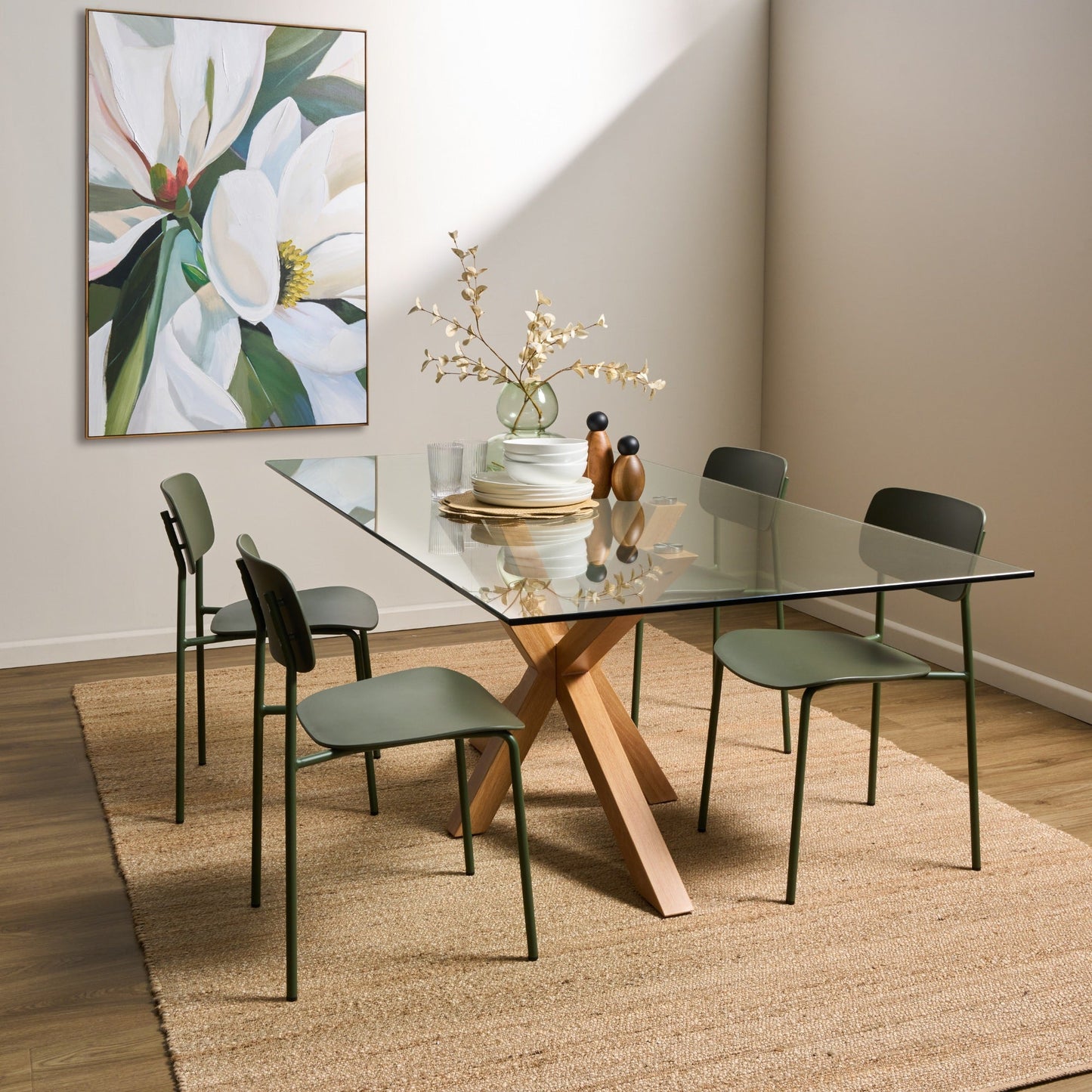 Table de salle à manger Gladstone - Chêne/Verre - 200 cm