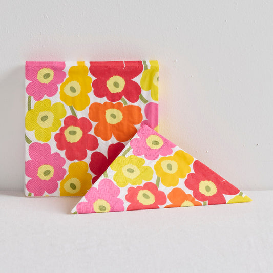 Serviettes en papier Marimekko - Rose/Jaune - Lot de 20