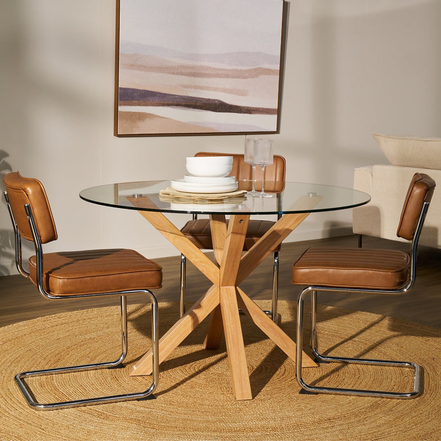 Table de salle à manger ronde Gladstone - Feuille de chêne/Verre