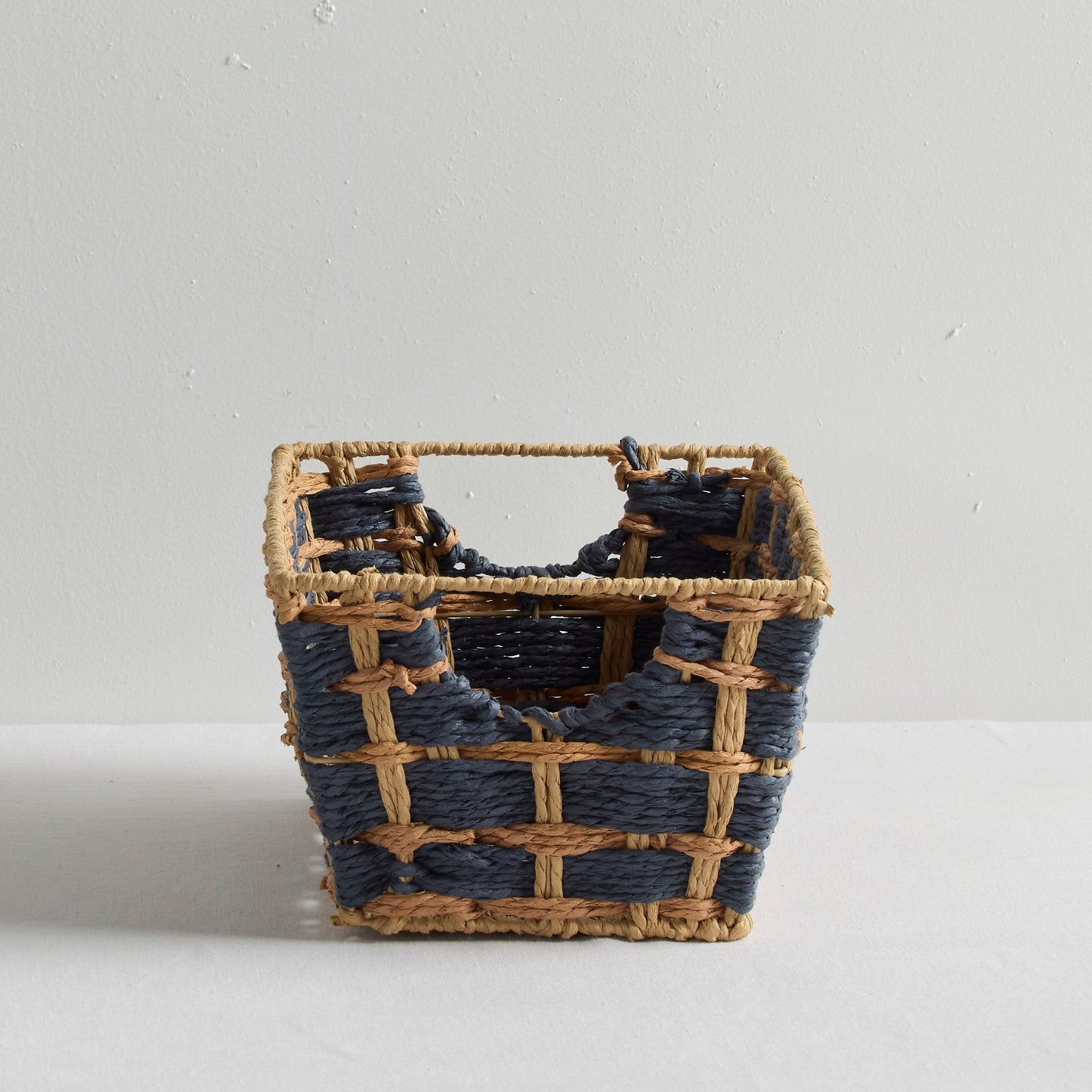 Panier à carreaux - Petit - Bleu marine/beige
