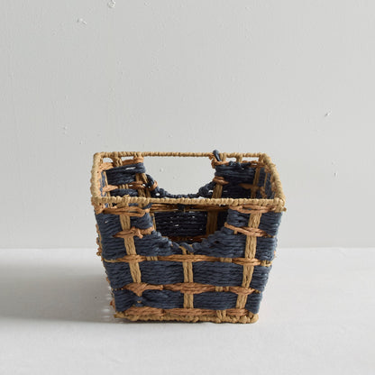 Panier à carreaux - Petit - Bleu marine/beige