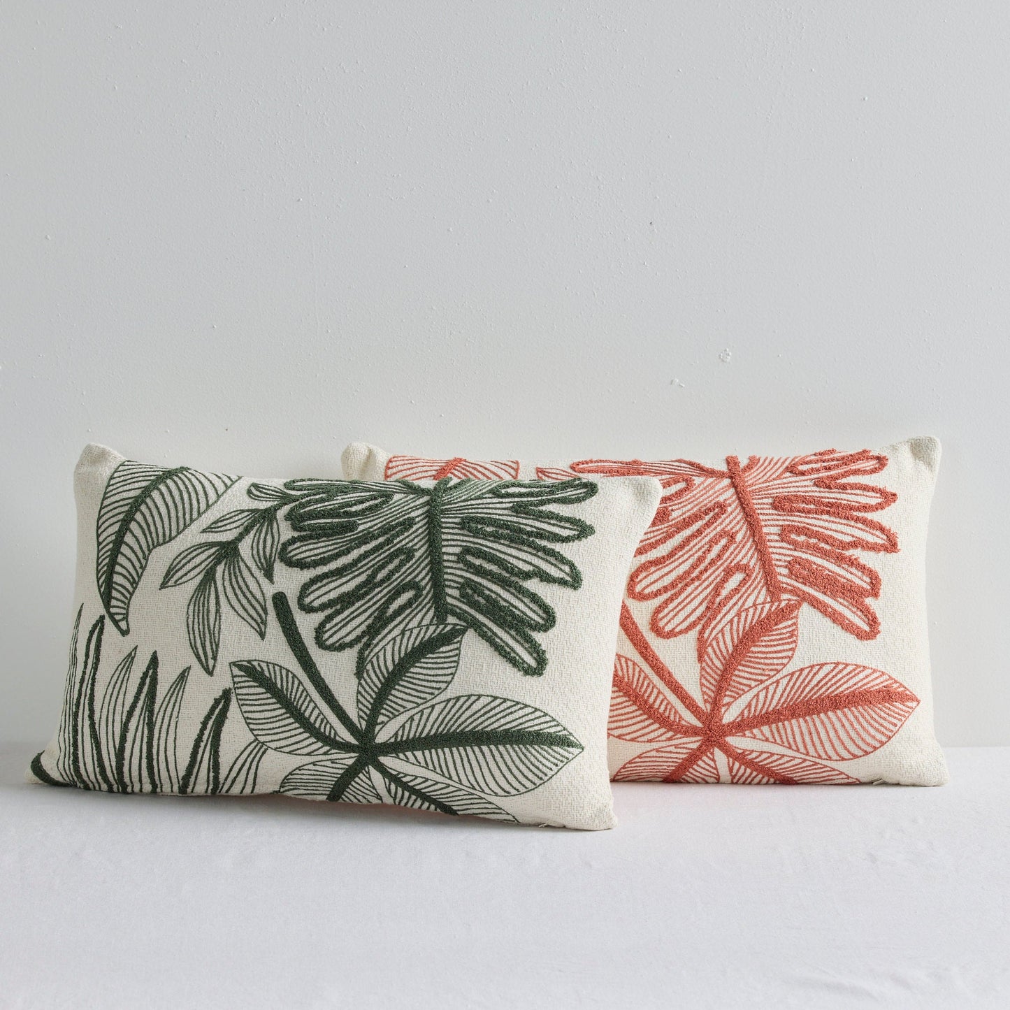 Coussin feuillage - Blanc/Vert moyen - 30 x 50 cm