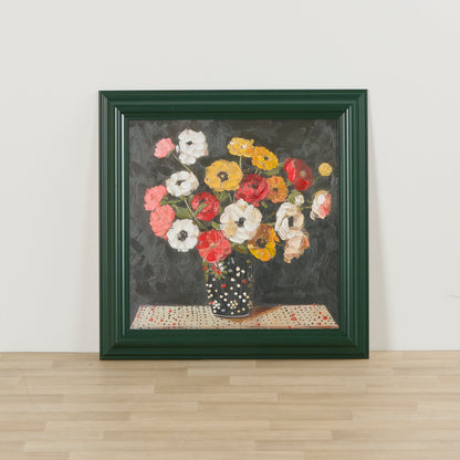 Fleurs sur fond vert