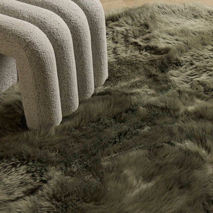 Tapis rond en peau de mouton - Sauge - 160 cm