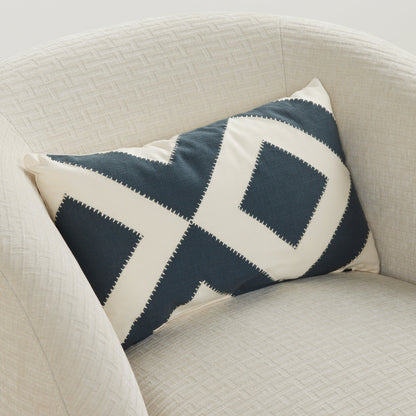 Coussin carré - 30 x 50 cm - Blanc/Bleu