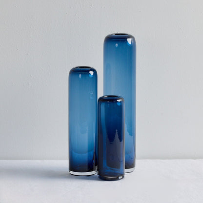 Vase colonne en verre - Moyen - Bleu/Gris