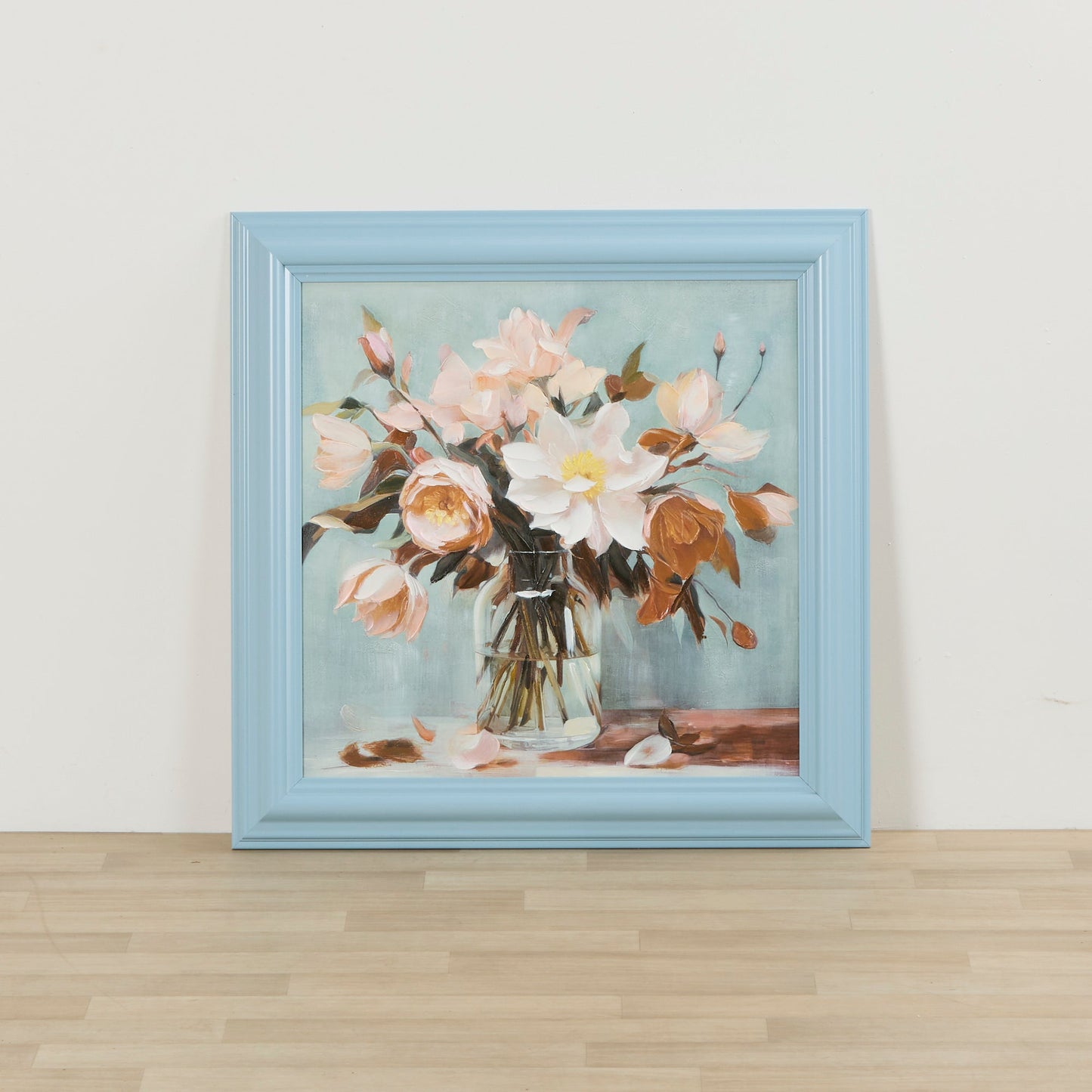 Fleurs sur fond bleu