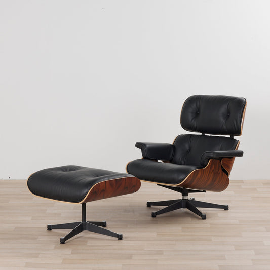 Ensemble fauteuil et repose-pieds Eames (réplique) - Noir