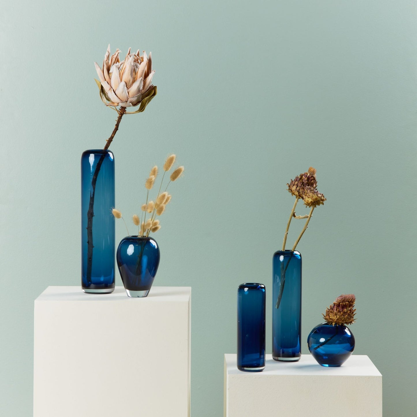 Vase colonne en verre - Haut - Bleu/Gris