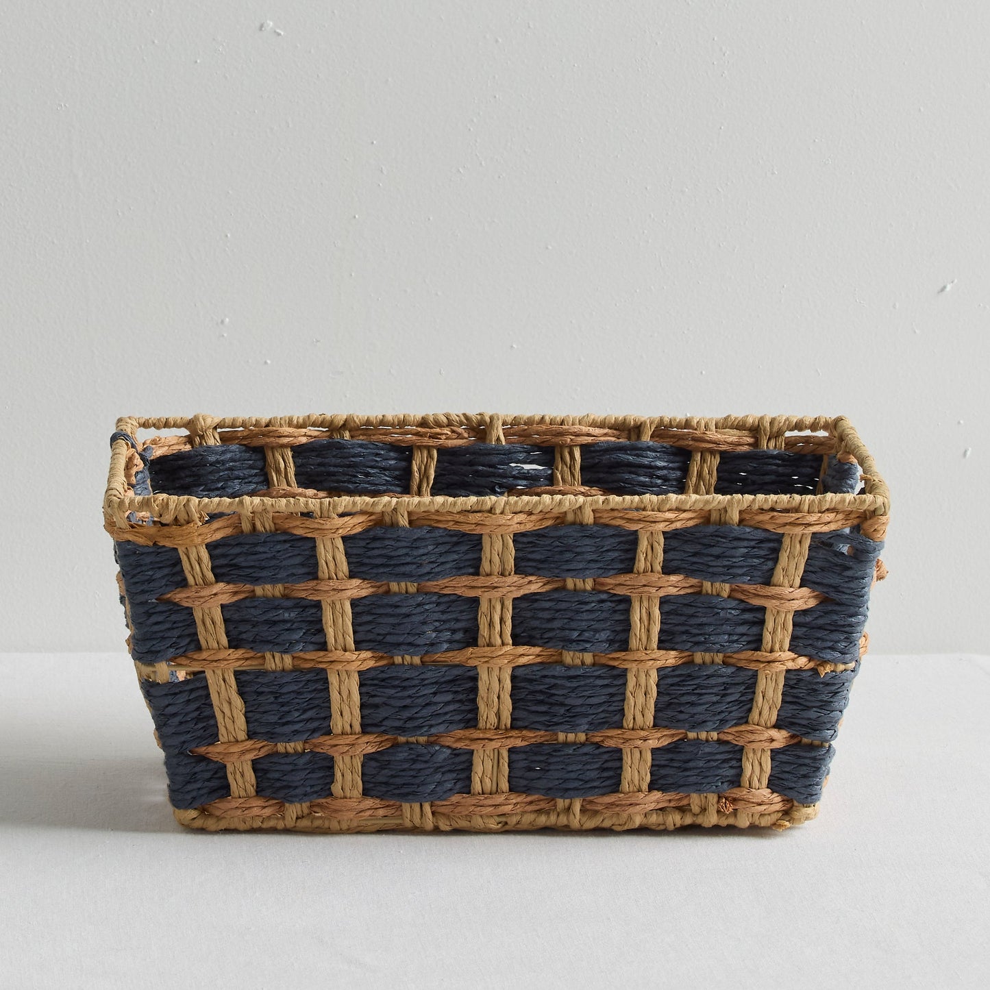 Panier à carreaux - Petit - Bleu marine/beige